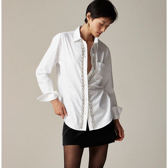 J.Crew Embellished Garcon Shirt Tulle Collar Cotton Poplin White US 6 NWT - Picture 1 of 14